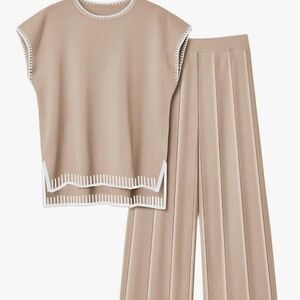 Chic Beige Women's Wide Leg Pants Set